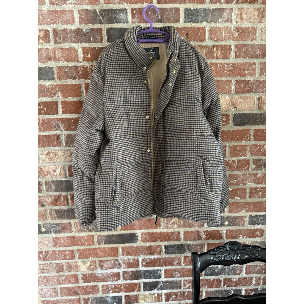 Houston White Brown Checkered Men's Puffer Jacket Size L